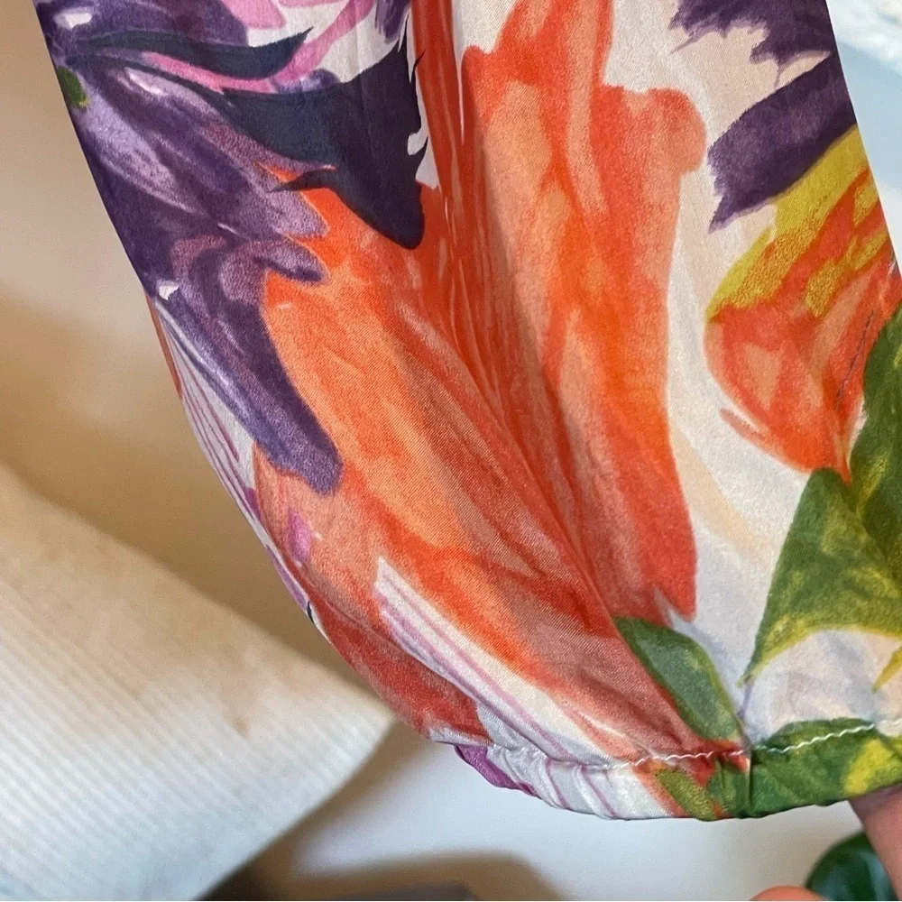 J. Crew Multicolored Floral 100% Silk Tunic Coverup Sz M